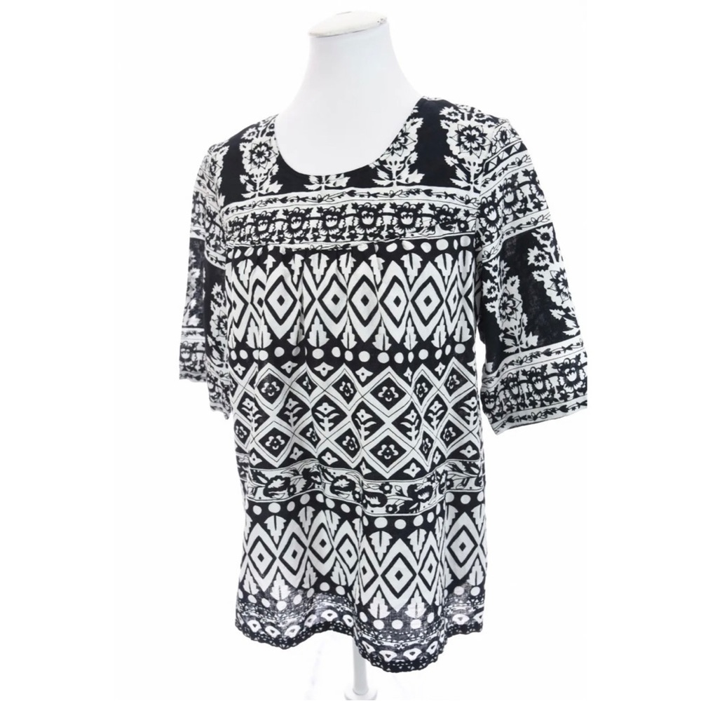 The Vermont Country Store Cotton Black White Floral Print Tunic Top Womens Sz S